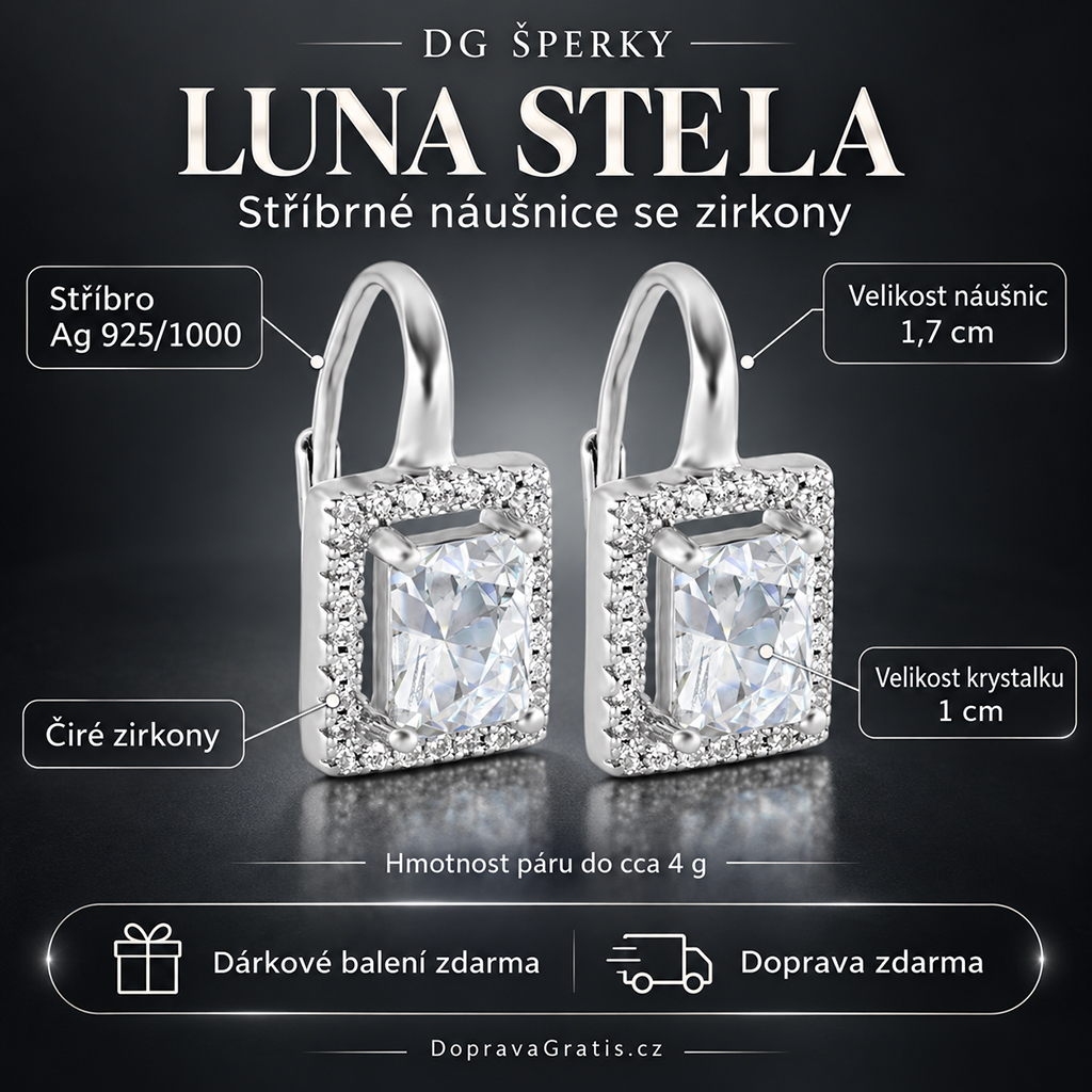 Stříbrné visací náušnice Luna Stella se zirkony (3)